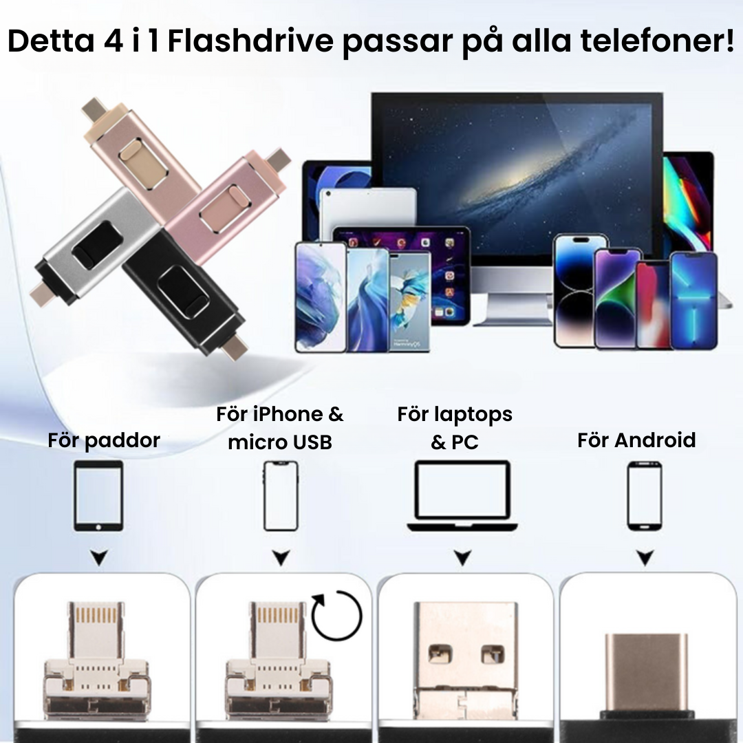 4 i 1 Flashdrive - Passar alla enheter